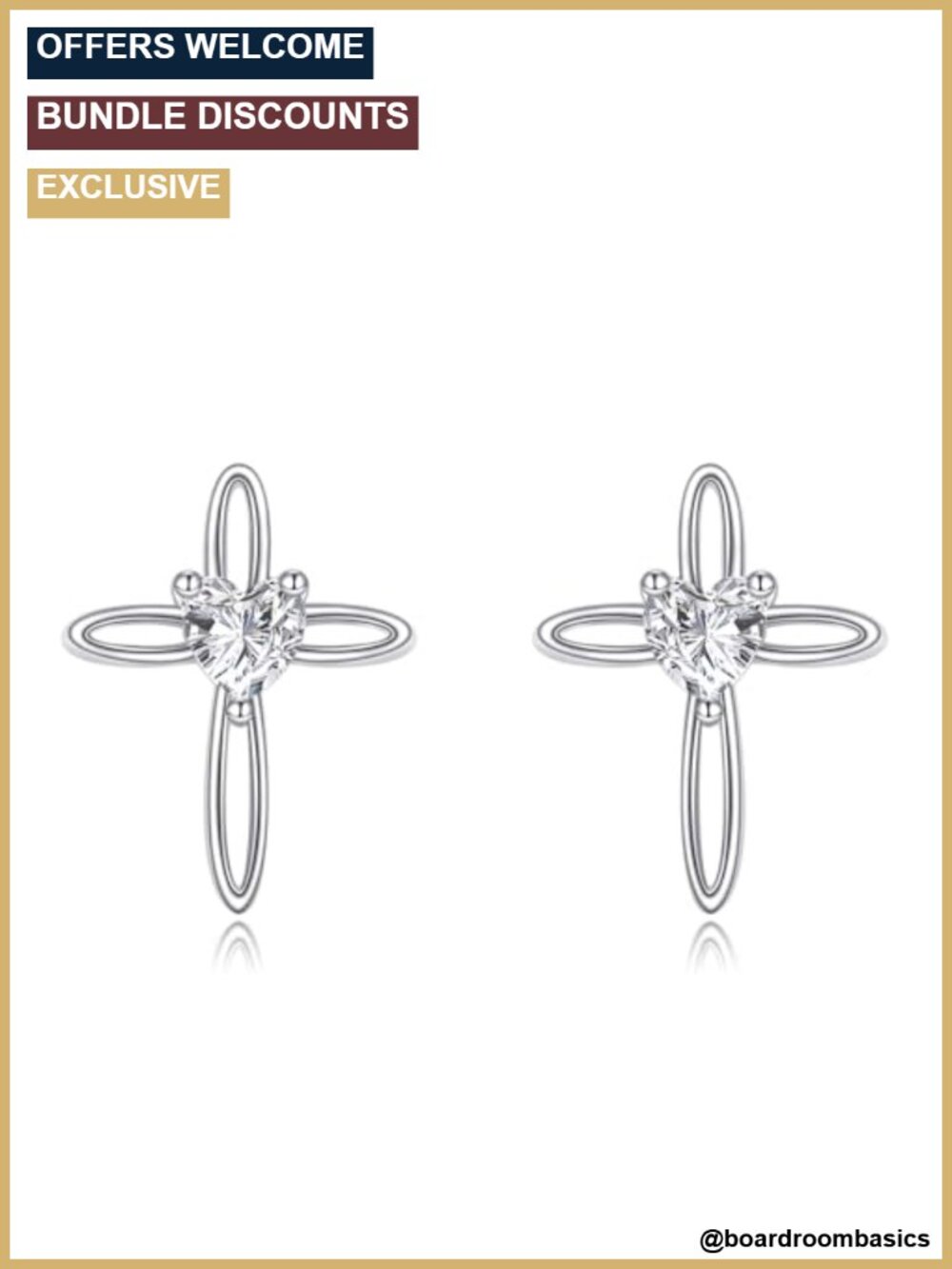 Sterling Silver Cross Stud Earrings Heart Zircon Hypoallergenic